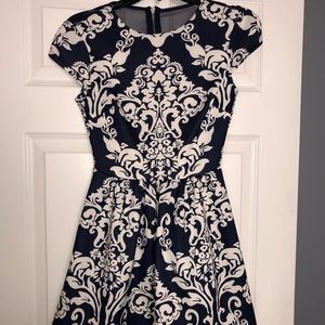 Navy Blue and White Floral Mini Dress